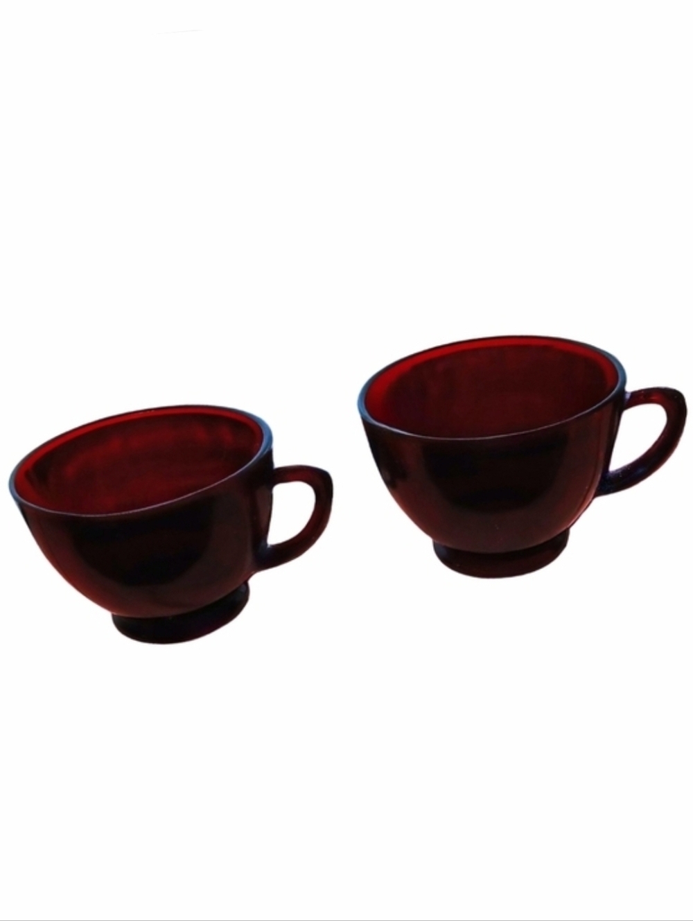 Set of 2 Royal Ruby Red Vintage Cafecore Glass Punch Tea Cafe Cups Coffee Anchor
